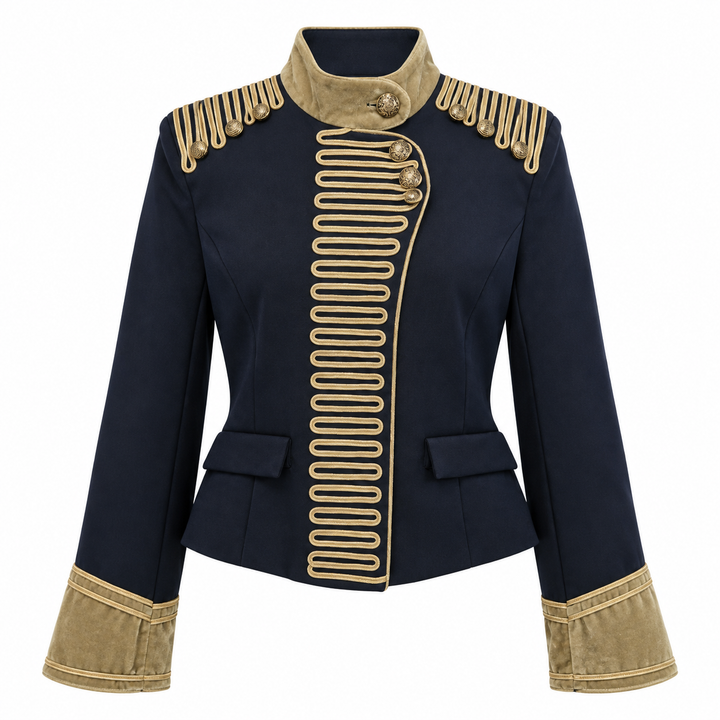 Tell | Navy Gold Trim Cropped Military Jacket