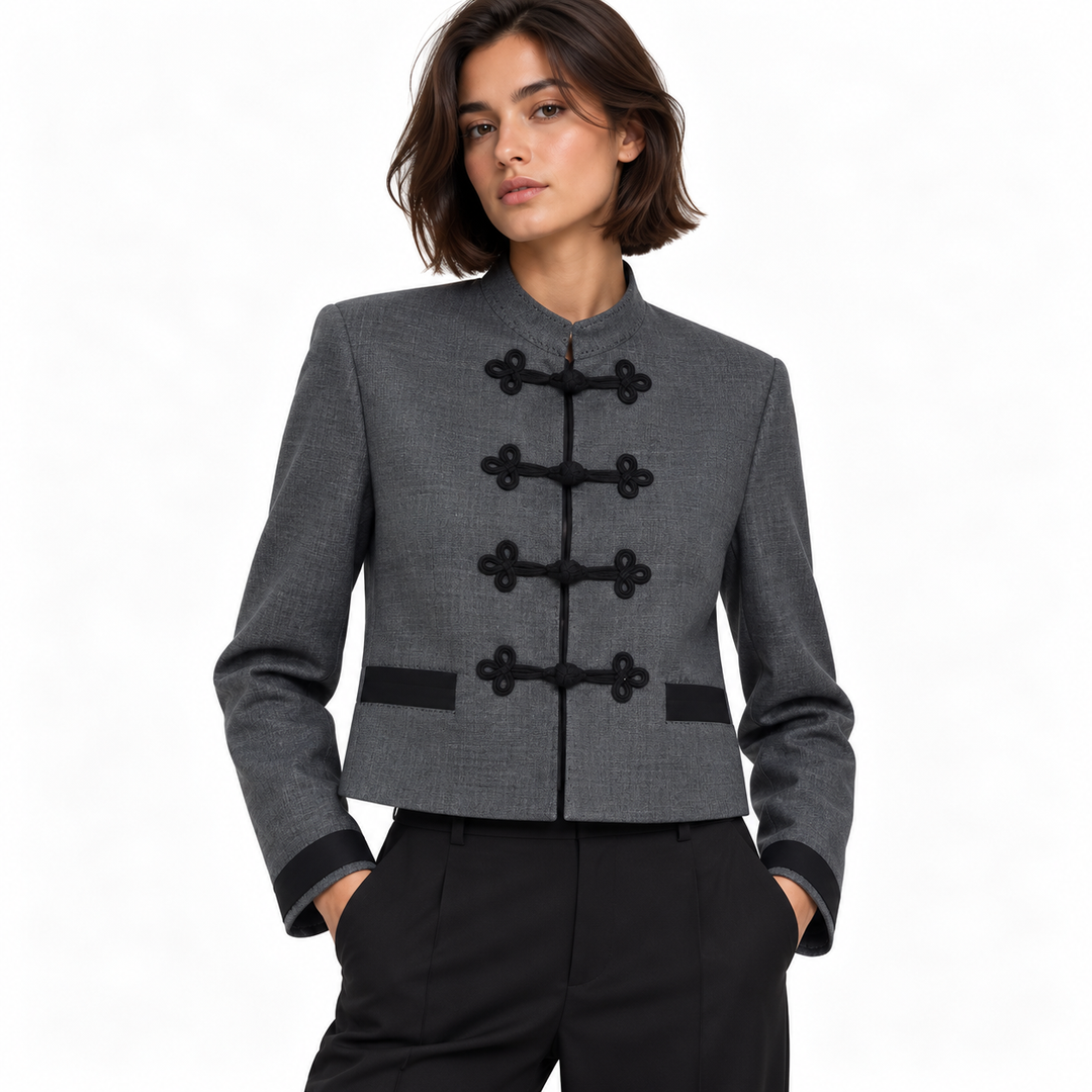 Luck | Gray Frog Closure Cropped Jacket