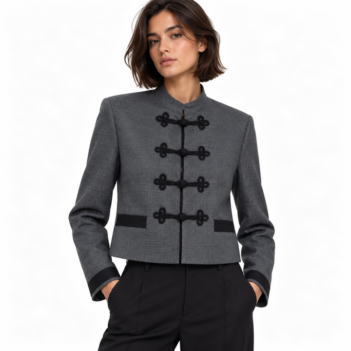 Luck | Gray Frog Closure Cropped Jacket