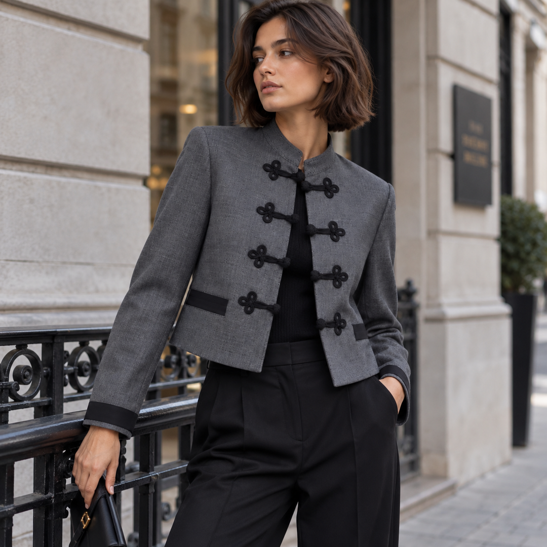 Luck | Gray Frog Closure Cropped Jacket