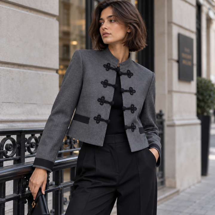 Luck | Gray Frog Closure Cropped Jacket