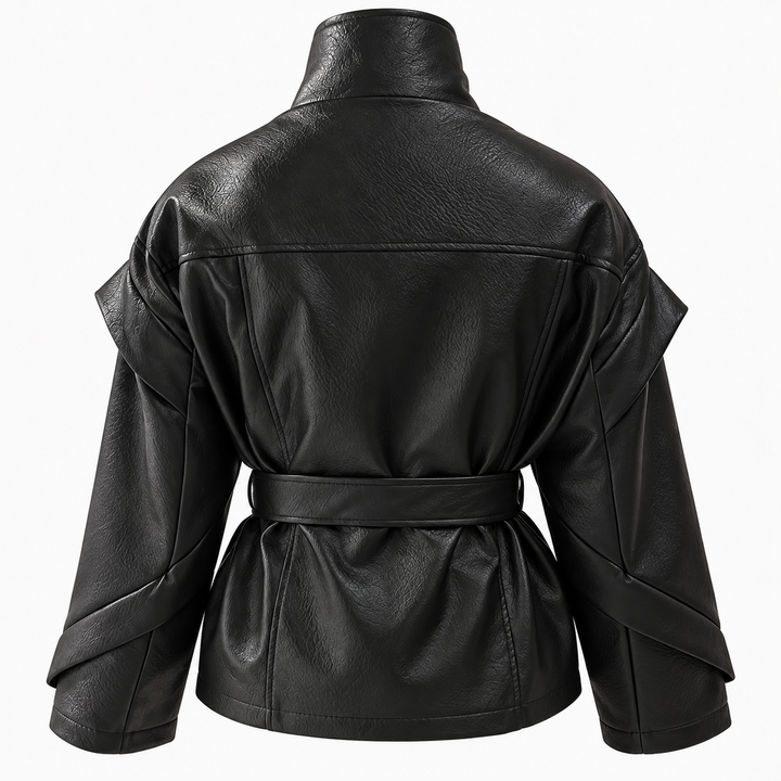 Lift | Faux Leather Belted High Neck Moto Jacket