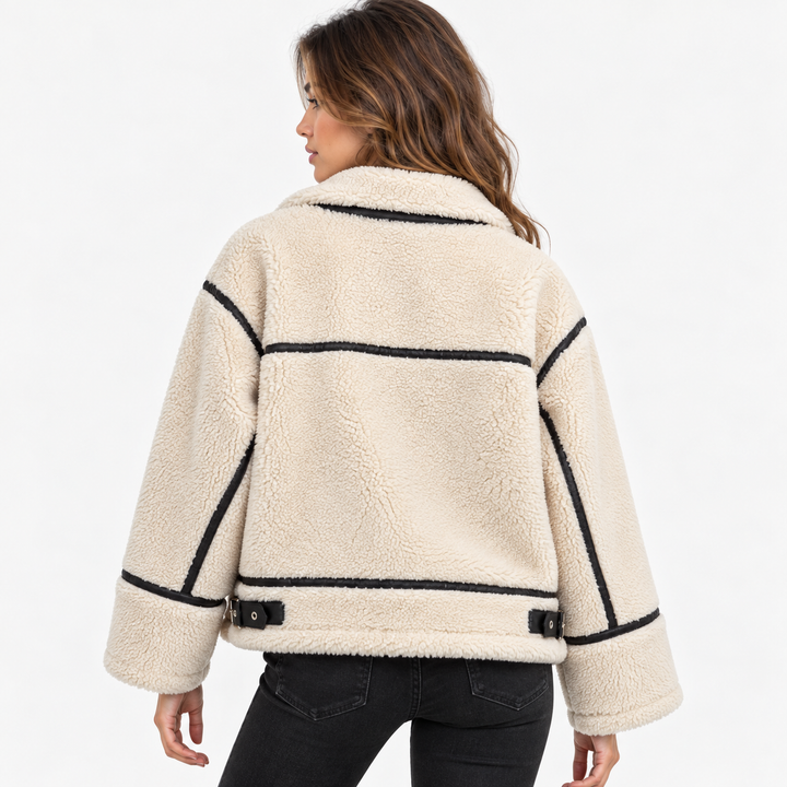 Lur | Cream Sherpa Contrast Trim Aviator Jacket