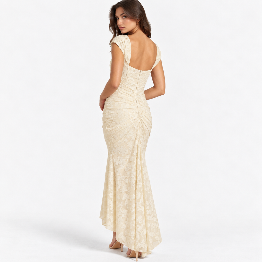 Faint | Cream Lace Square Neck Asymmetric Maxi Dress