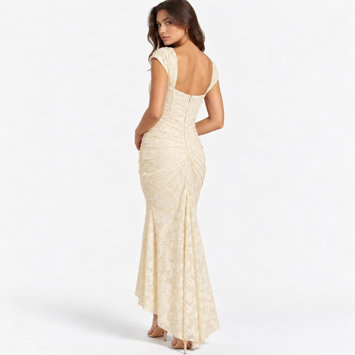 Faint | Cream Lace Square Neck Asymmetric Maxi Dress