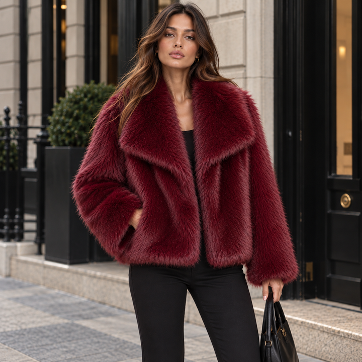 Wit | Faux Fur Oversized Collar Crop Jacket