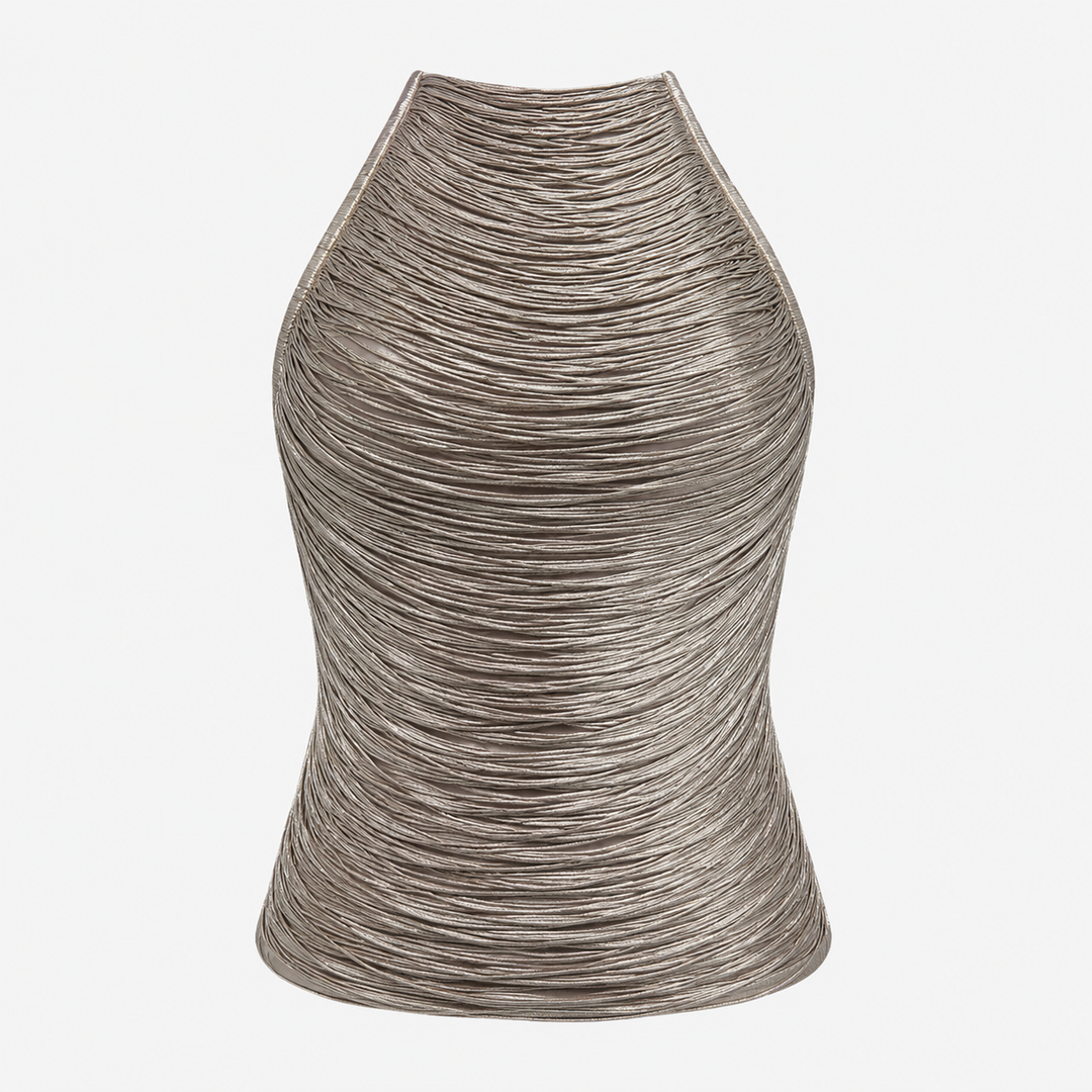 Tea | Beige Metallic Fringe Halter Top