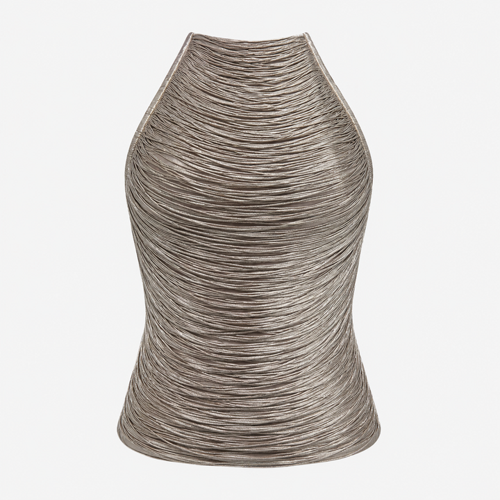 Tea | Beige Metallic Fringe Halter Top
