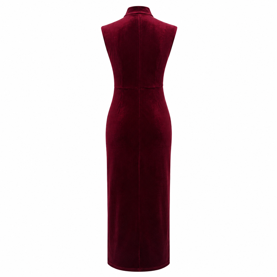 Nox | Burgundy Wine Velvet Ruched Wrap Maxi Dress