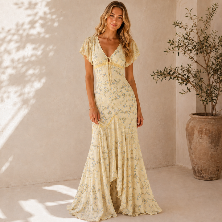 Flush | Floral V-Neck Tie Front Maxi Dress