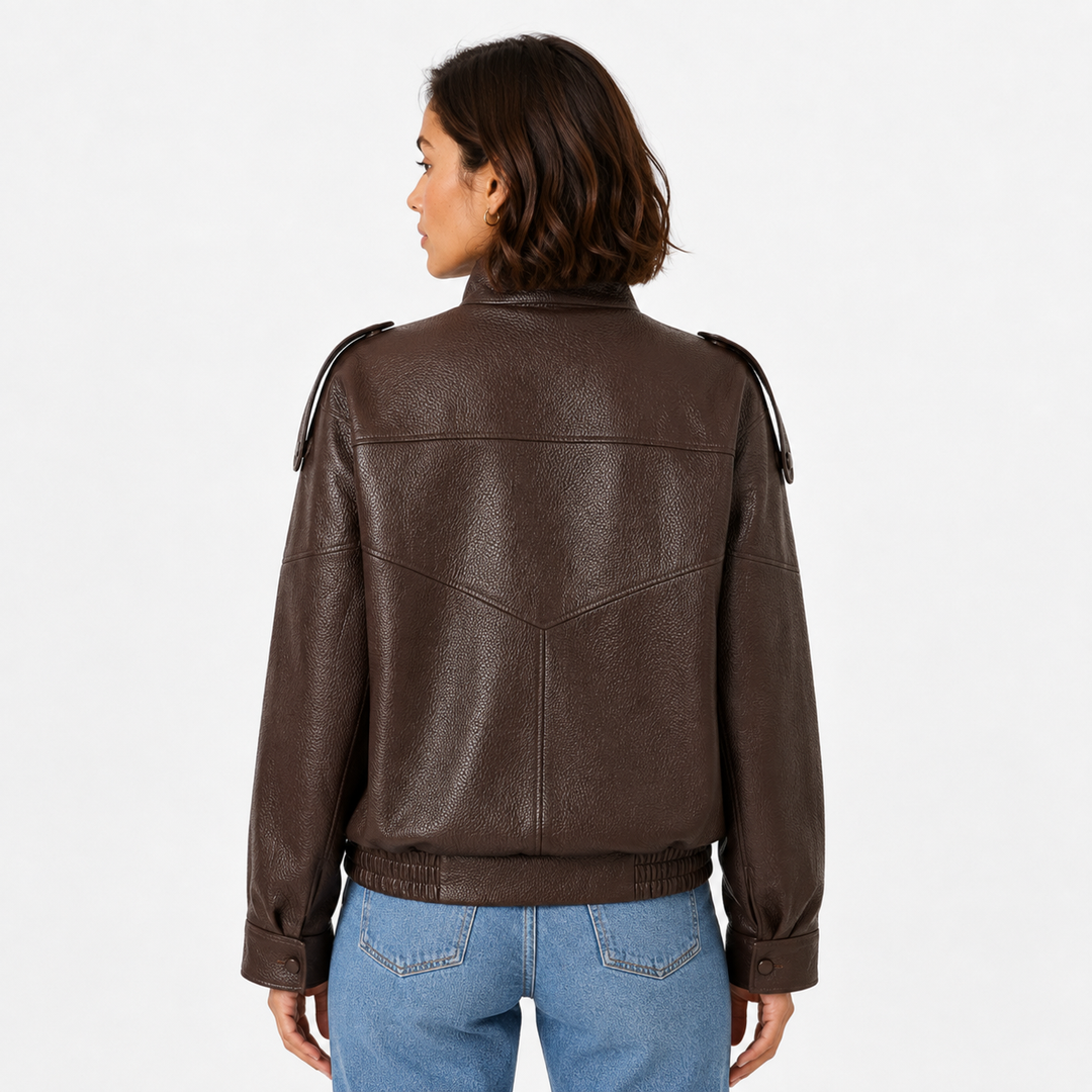 Step | Relaxed Zip Leather Bomber Jacket