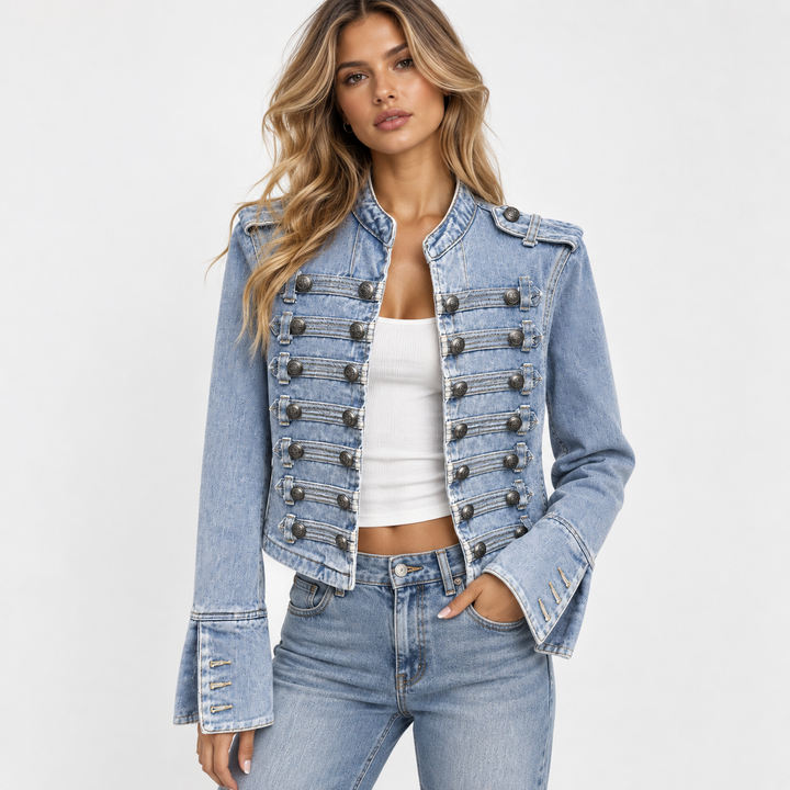List | Cropped Military Longe Sleeve Denim Jacket