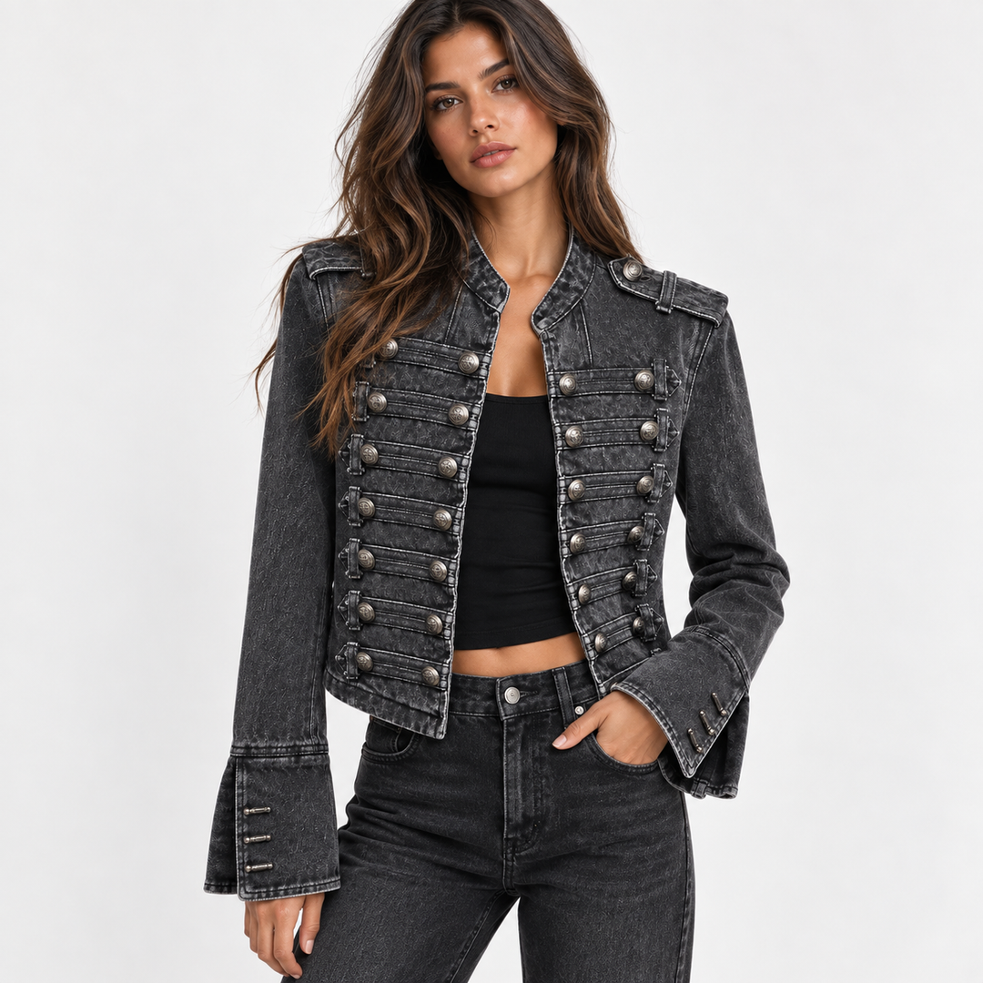 List | Cropped Military Longe Sleeve Denim Jacket