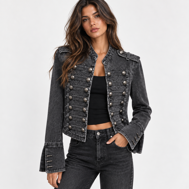 List | Cropped Military Longe Sleeve Denim Jacket