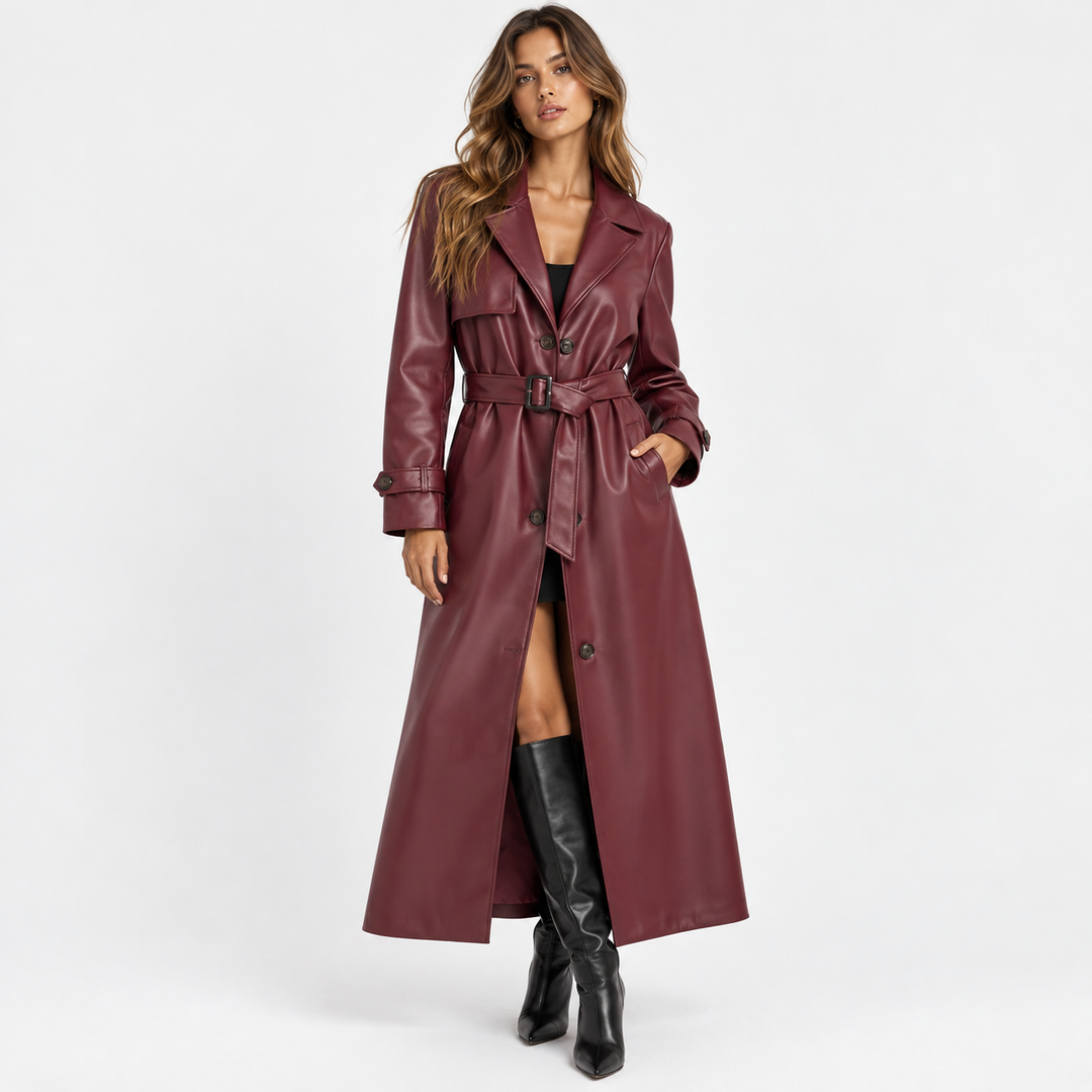 Flash | Faux Leather Belted Trench Coat