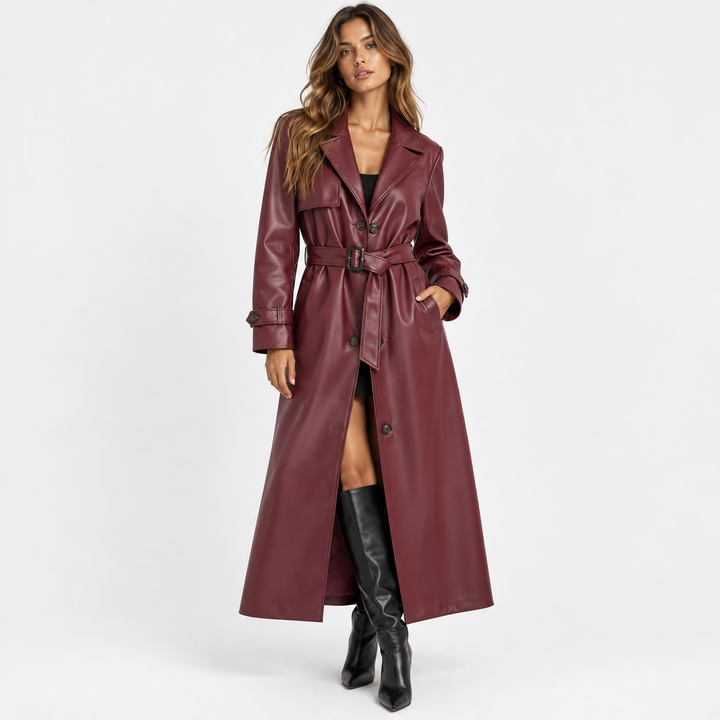 Flash | Faux Leather Belted Trench Coat