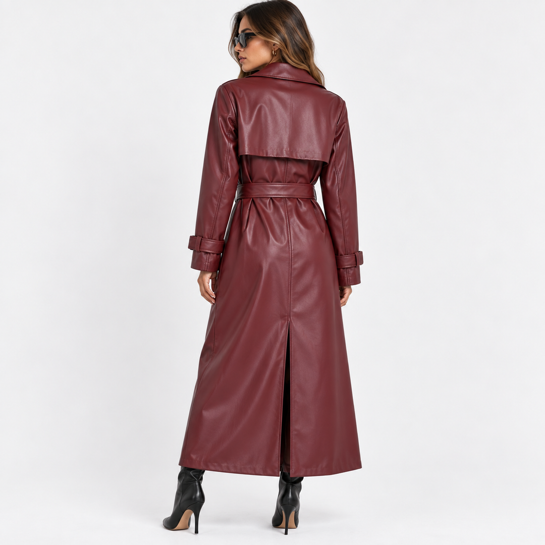 Flash | Faux Leather Belted Trench Coat
