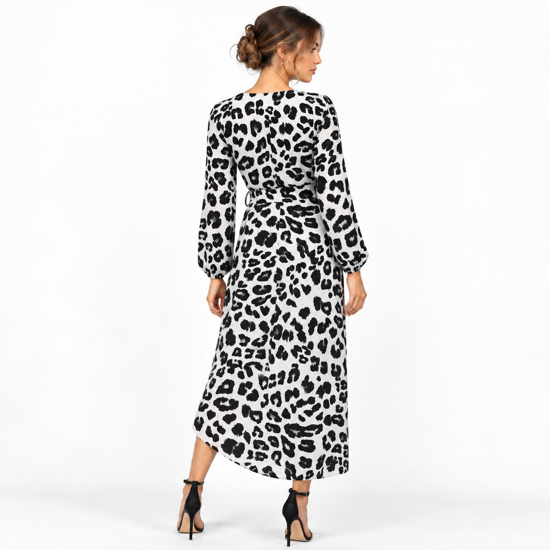 Spot | Black and White Leopard Print Wrap Maxi Dress