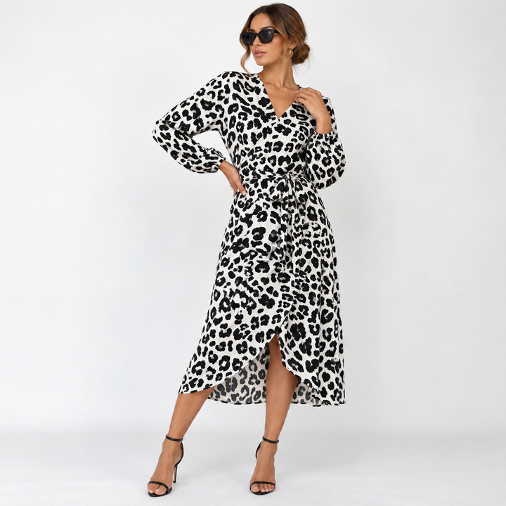 Spot | Black and White Leopard Print Wrap Maxi Dress
