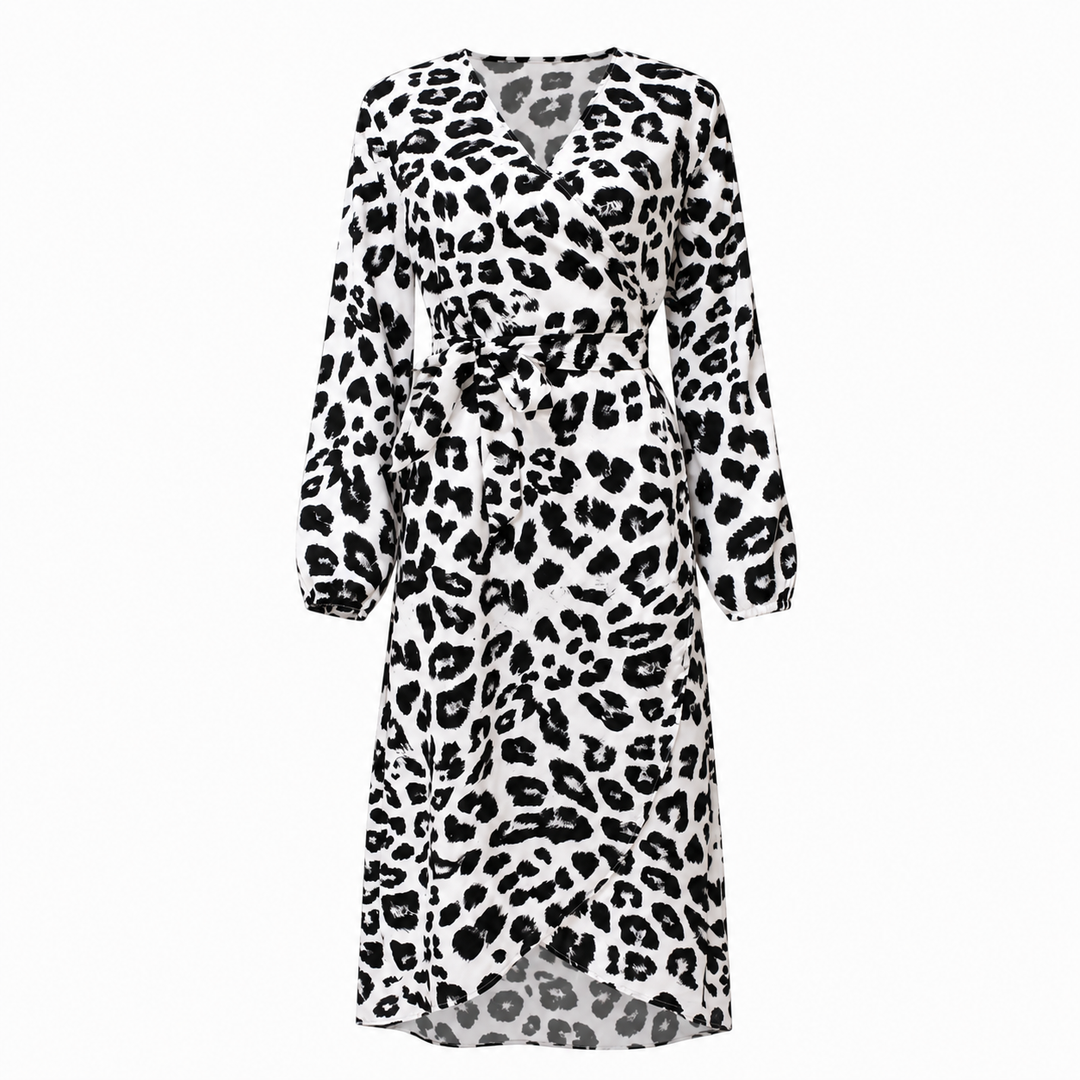 Spot | Black and White Leopard Print Wrap Maxi Dress