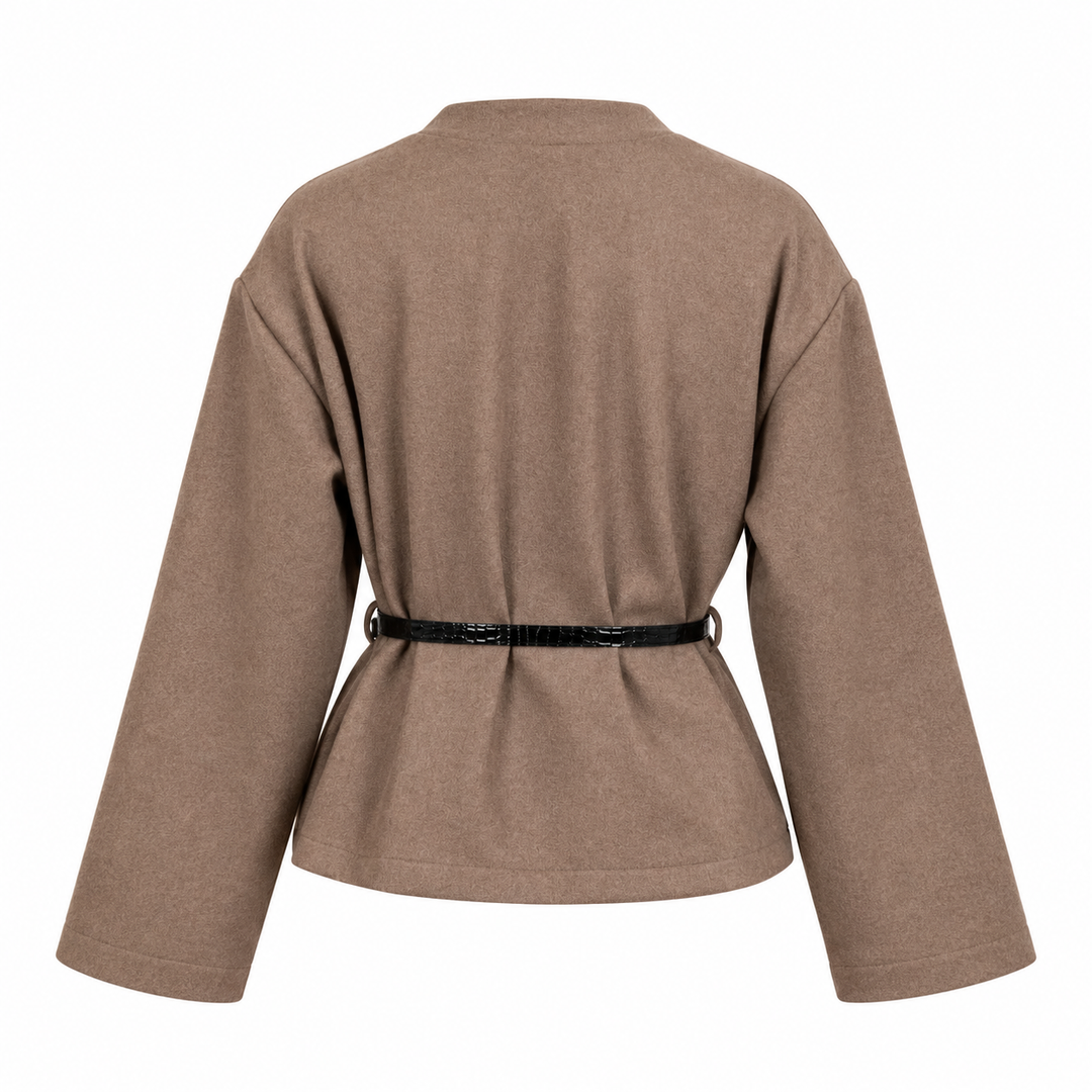 Soothe | Taupe Belted Wrap Crop Jacket