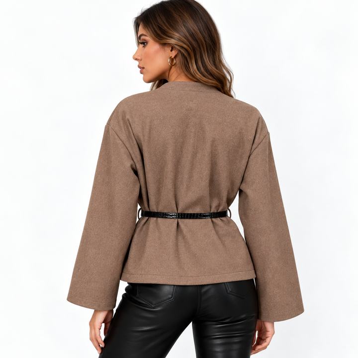 Soothe | Taupe Belted Wrap Crop Jacket