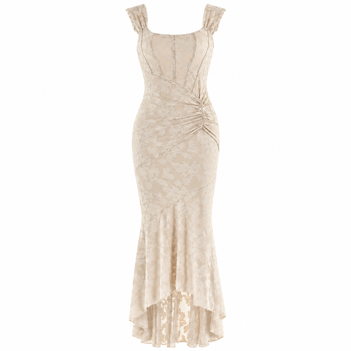 Faint | Cream Lace Square Neck Asymmetric Maxi Dress