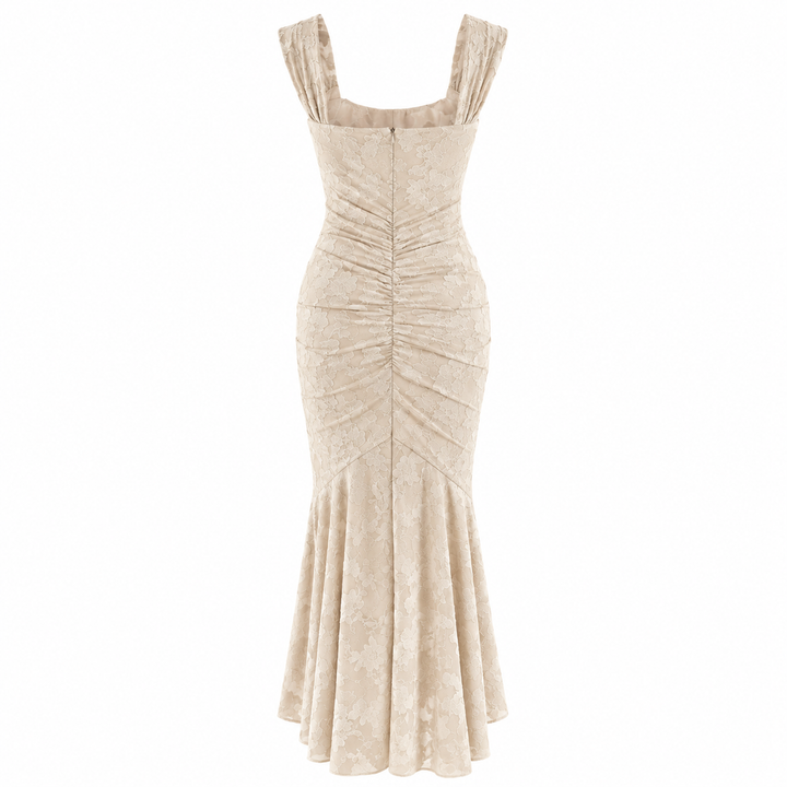 Faint | Cream Lace Square Neck Asymmetric Maxi Dress