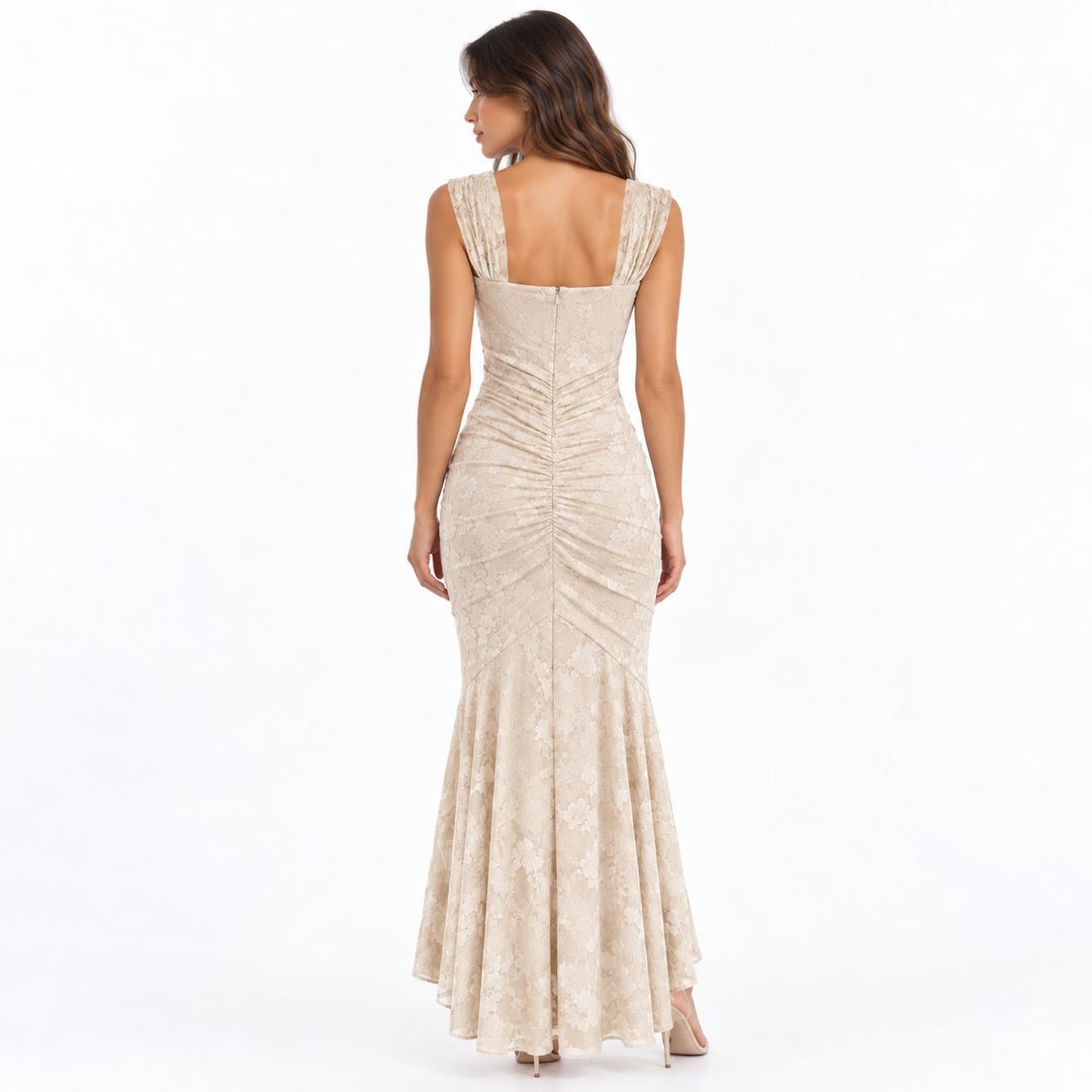 Faint | Cream Lace Square Neck Asymmetric Maxi Dress