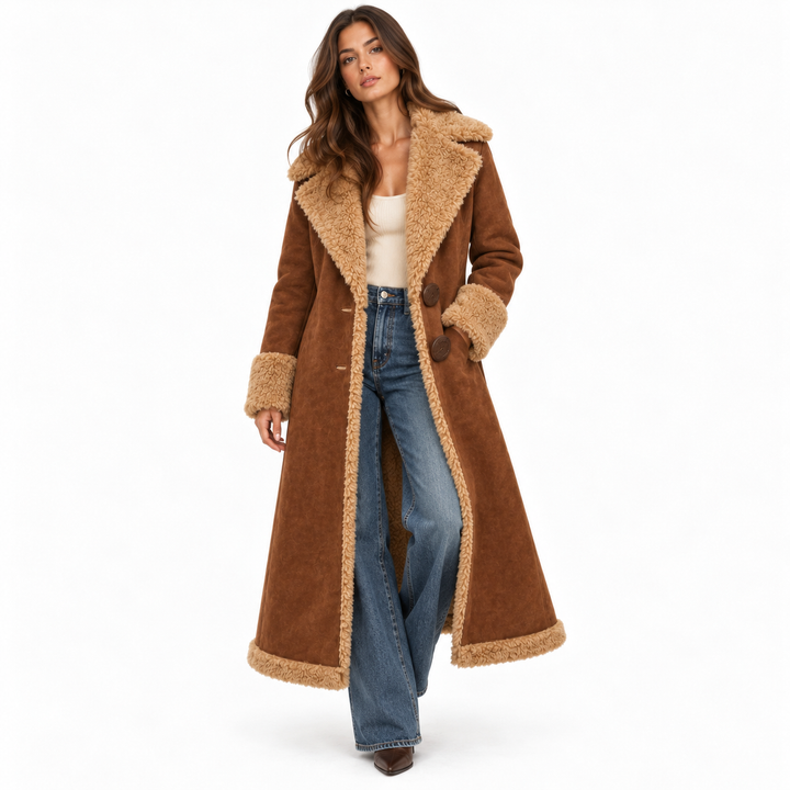 West | Brown Western Long Coat with Plush Trim