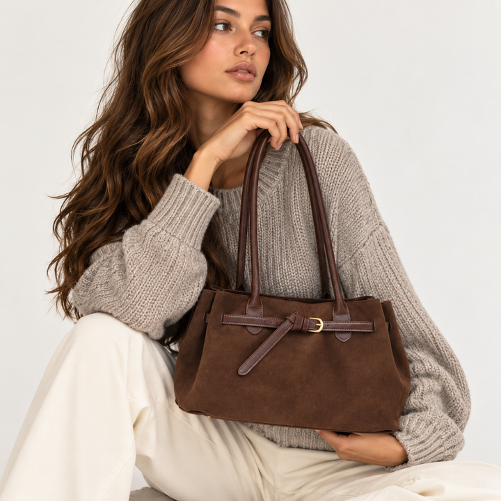 Nix | Faux Suede Belted Buckle Shoulder Bag