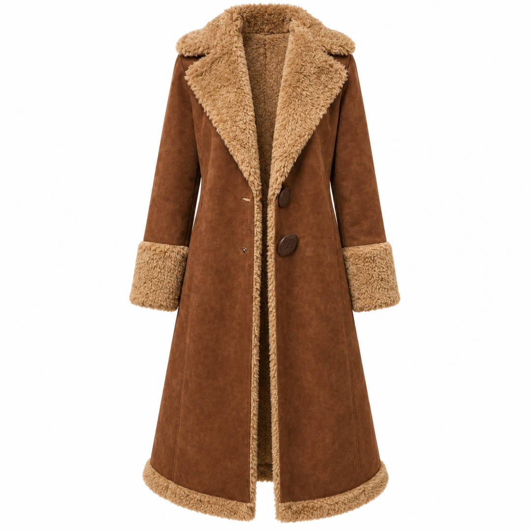 West | Brown Western Long Coat with Plush Trim