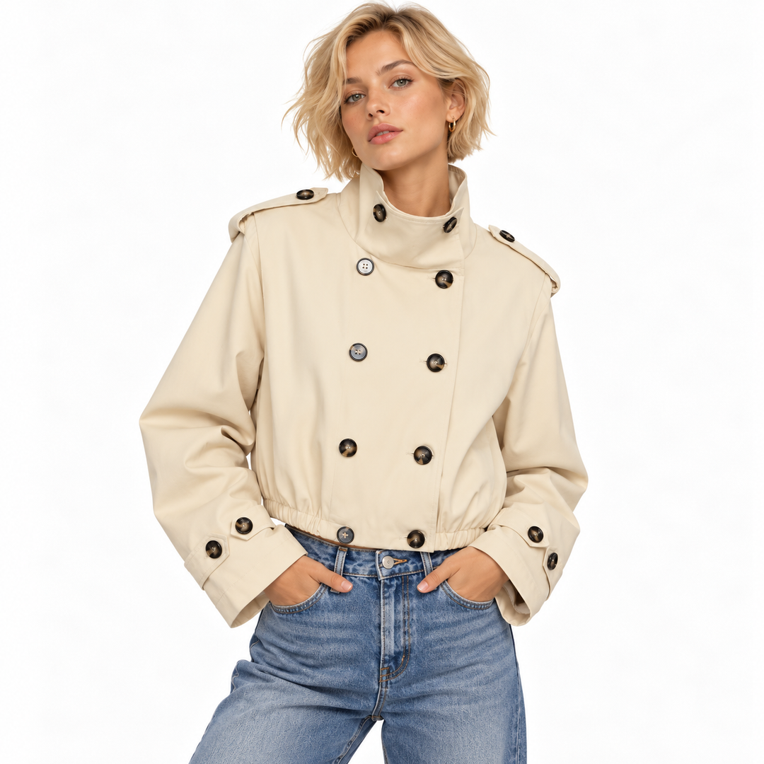 Scout | Cream Cropped Double Breasted Trench Jacket