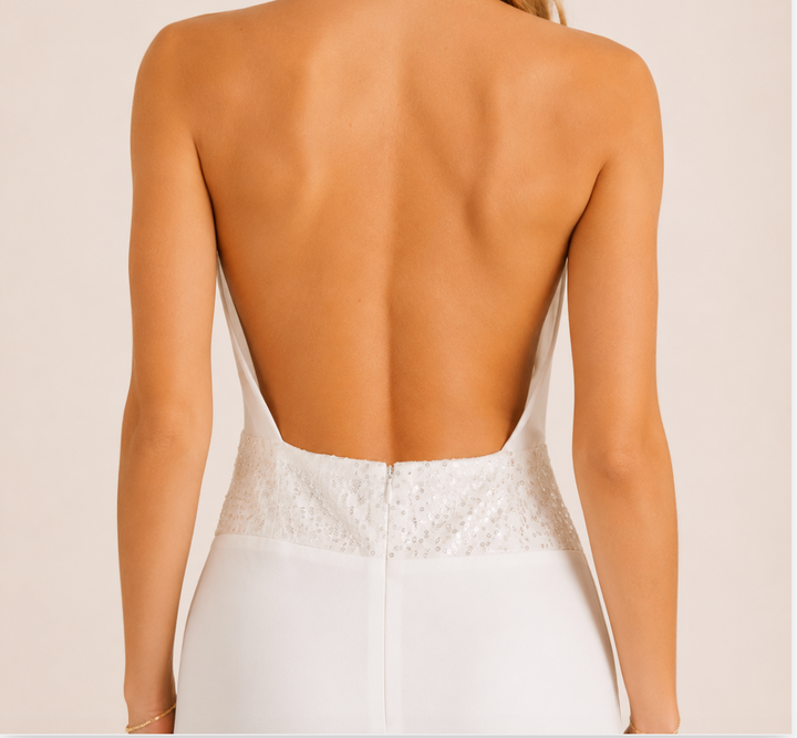 Mine | White Halter Cowl Neck Backless Maxi Dress