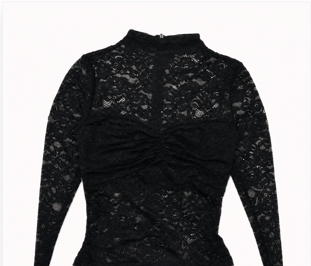 Grasp | Black Sheer Lace Long Sleeve Mini Dress