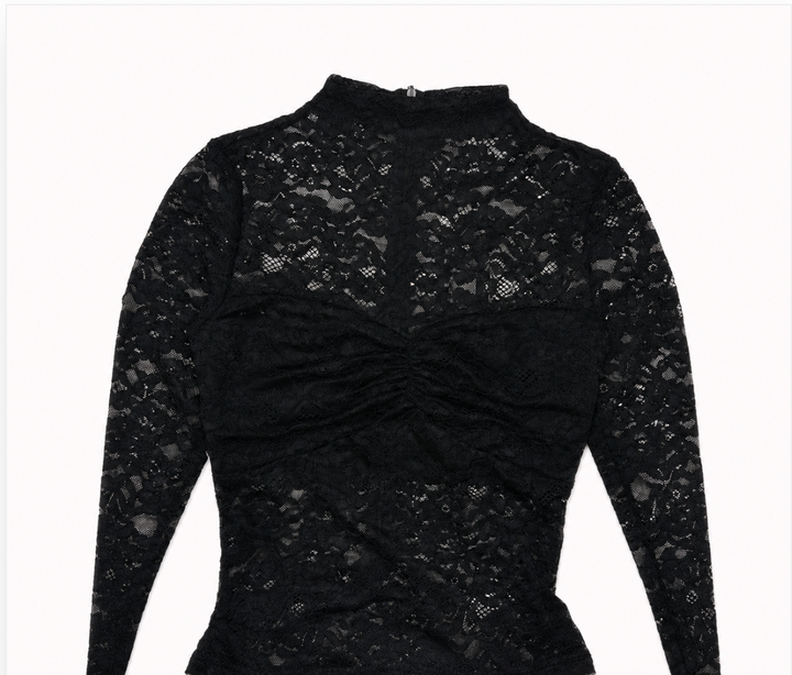 Grasp | Black Sheer Lace Long Sleeve Mini Dress
