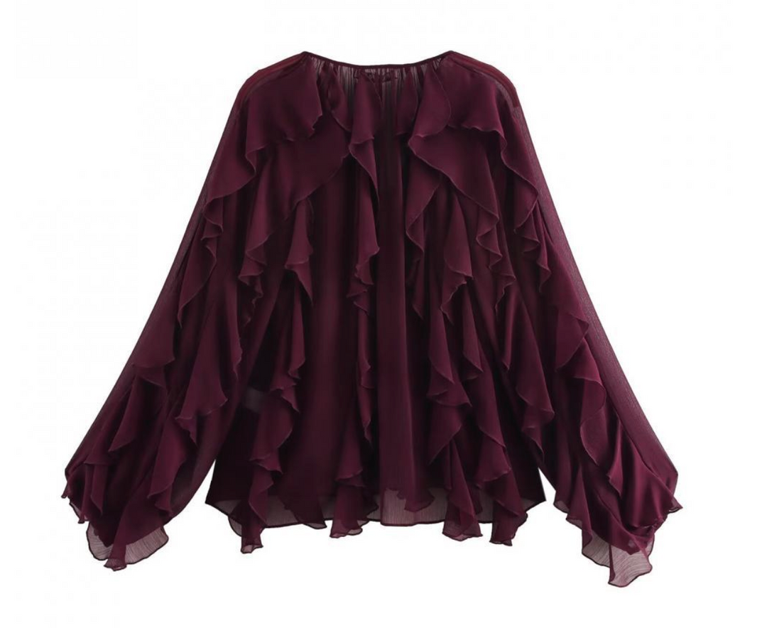 Flair | Ruffle Trim Balloon Sleeve Blouse