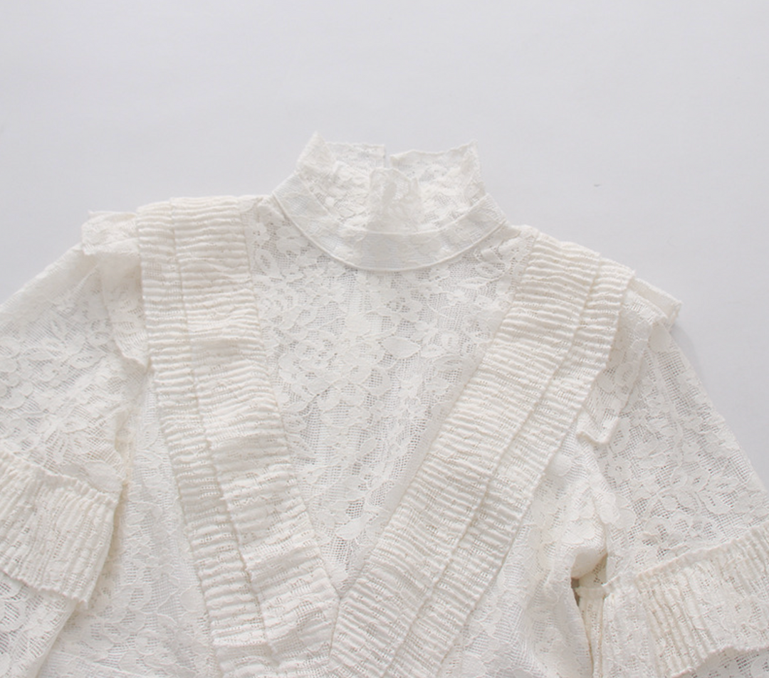 Rue | White Lace High Neck Tiered Ruffle Mini Dress