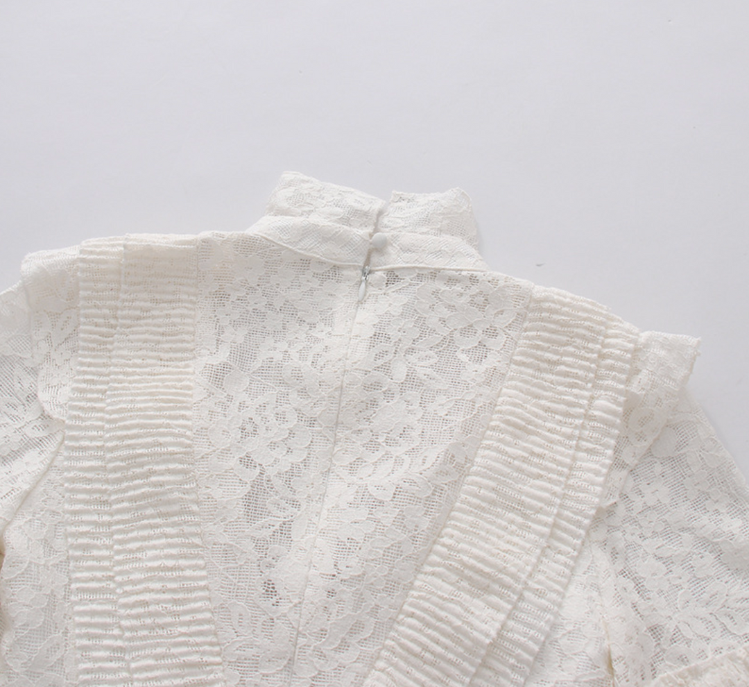 Rue | White Lace High Neck Tiered Ruffle Mini Dress