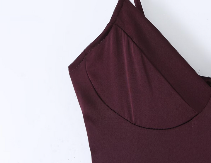 Muse | Eggplant Purple Satin Lace Up Back Maxi Dress