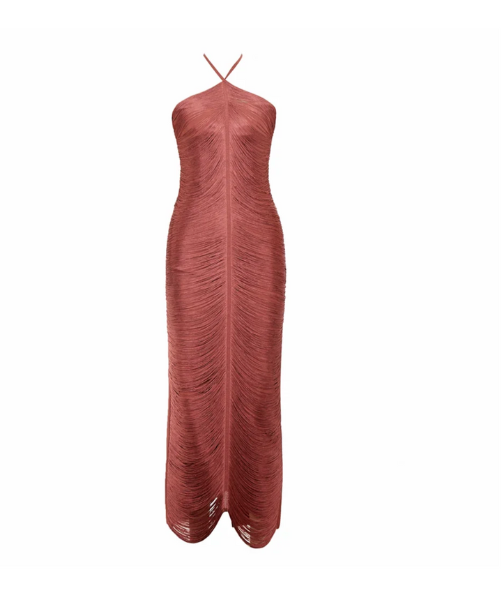 Live | Fringe Bandage Halter Bodycon Maxi Dress