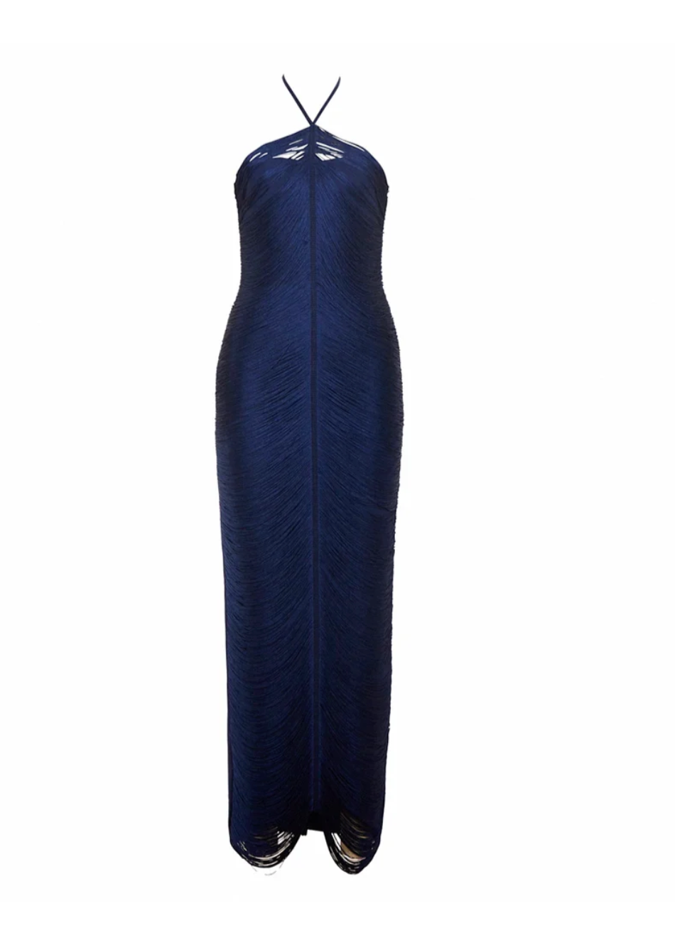 Live | Fringe Bandage Halter Bodycon Maxi Dress
