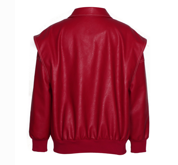 Bask | Red Faux Leather Oversized Bomber Jacket