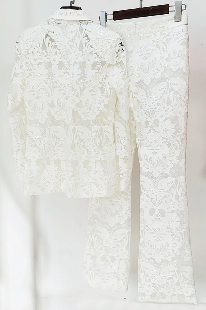 Jett | Sequin Lace Embroidered Blazer &amp; Pants Two Piece Set
