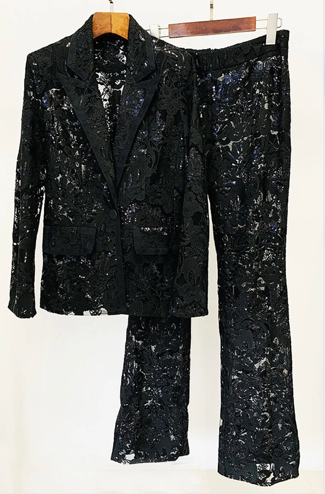 Jett | Sequin Lace Embroidered Blazer &amp; Pants Two Piece Set