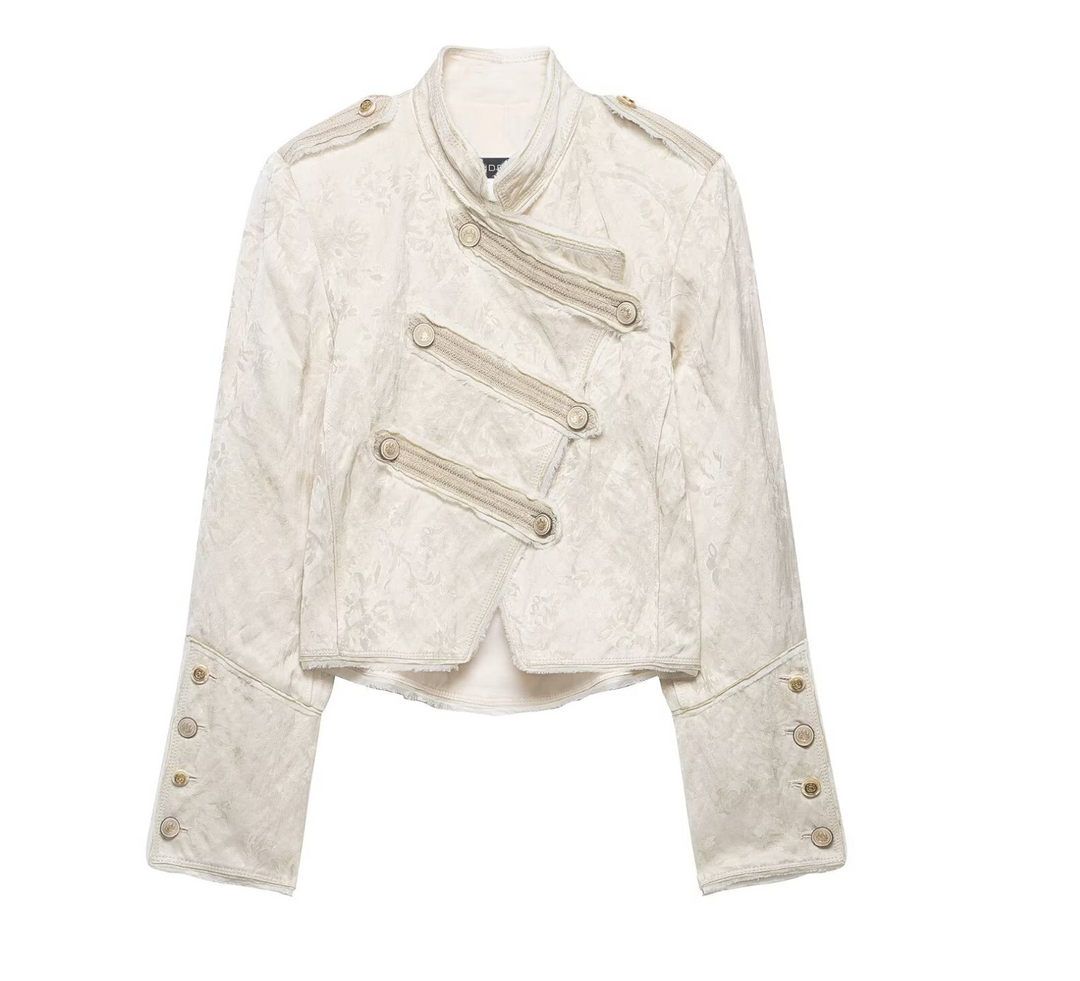 Stand | Cream Jacquard Cropped Military Jacket