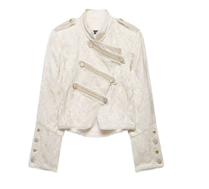 Stand | Cream Jacquard Cropped Military Jacket