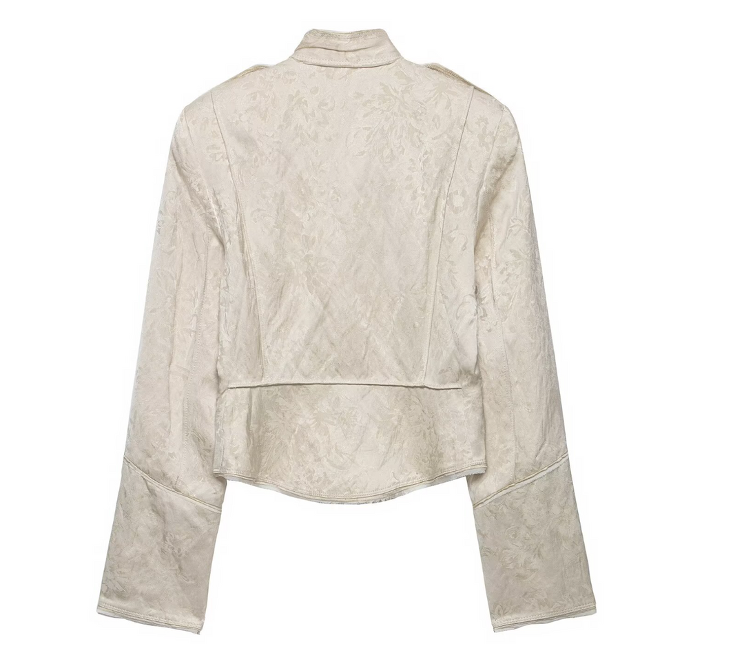 Stand | Cream Jacquard Cropped Military Jacket