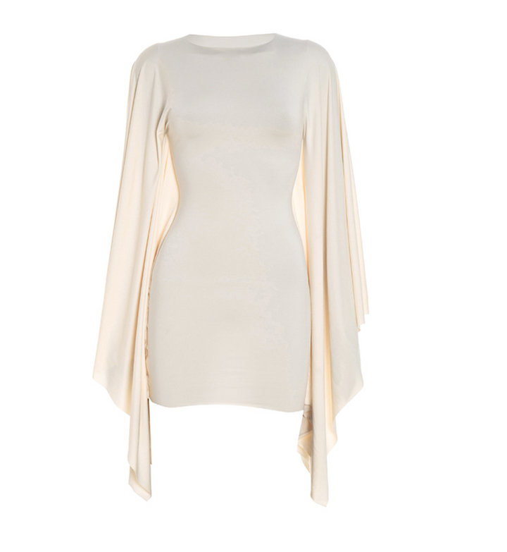 Wing | Cream Cape Sleeve Bodycon Mini Dress