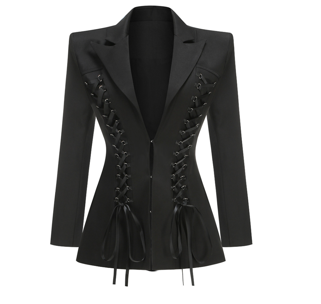 Slice | Black Peplum Lace-Up Blazer Mini Dress